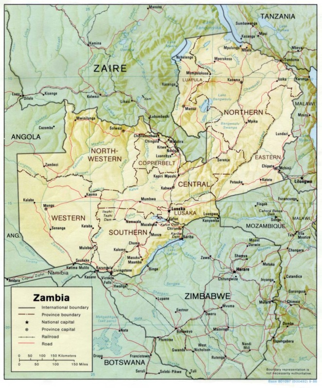 Map Of Zambia Africa. Map of Zambia